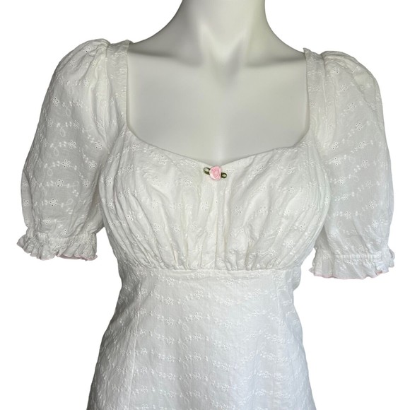*SOLD* LPA REVOLVE White Eyelet Frill Sleeve Cottagecore Simona Mini Dress M - Picture 5 of 12